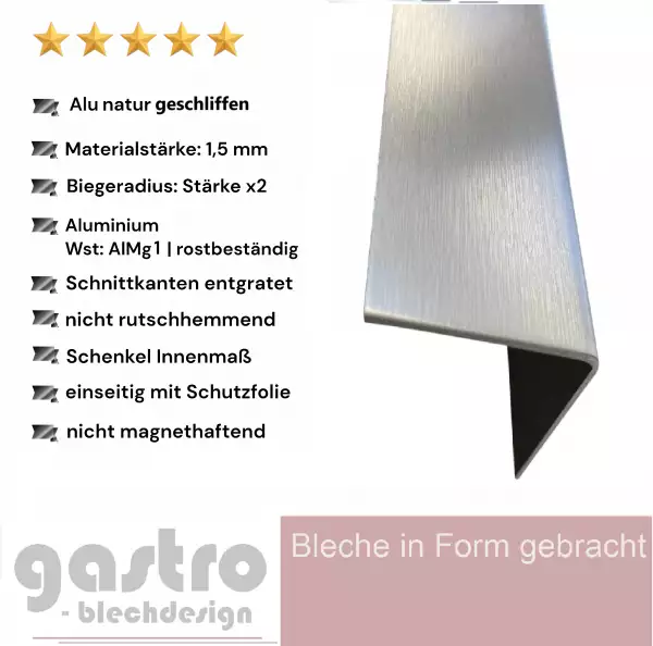 Aluwinkel natur geschliffen in 1,5mm Materialstärke